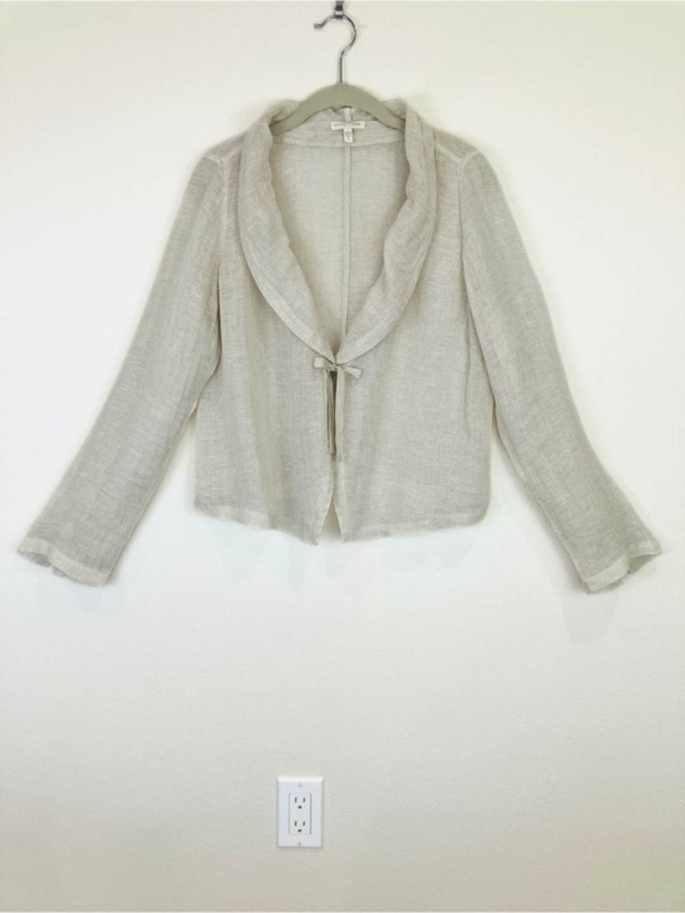 Eileen Fisher 100% Linen Cardigan Short Jacket Natural Sz Petite Large